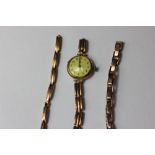 A lady's 9ct gold watch on an expanding bracelet; and two 9ct gold watch bracelets (a/f)