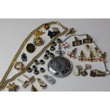 A Sekonda USSR 18 Jewels metal pocket watch; a metal watch chain; a small collection of costume cuff
