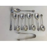 A pair of George V silver teaspoons, maker Mappin & Webb, Birmingham 1928, together with a set of