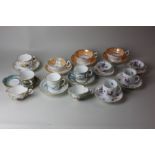 A collection of porcelain cups and saucers, with gilt and floral decoration, to include Meissen