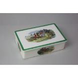 A Copeland Spode Hunting Scenes rectangular box and cover, decorated with four scenes including 'Off