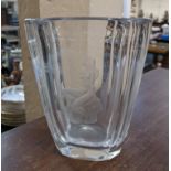 A Palmqvist for Orrefors clear glass vase engraved to one side with a seated nude, engraved marks to