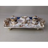 A Copeland & Garrett Late Spode Felspar porcelain ink stand, with floral decoration and gilt