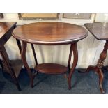 A mahogany oval side table on cabriole legs with undershelf, 69cm and an oak rectangular