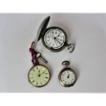 A pocket watch with dial marked J Dent, a lady's 14k gold pocket watch and a lady's silver gilt