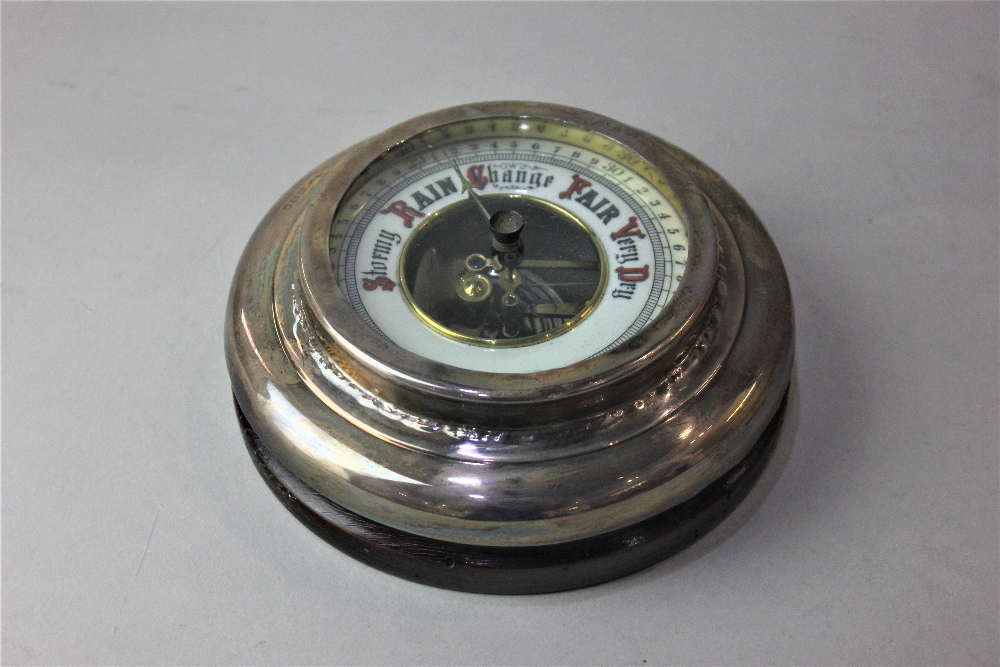 A George V silver mounted circular wall barometer hallmarked London 1927 (a/f) 14cm - Image 2 of 2