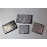 Three engine turned silver cigarette cases and another plain with inscriptions, 17.75oz