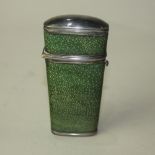 A Georgian white metal mounted green shagreen etui with fitted interior and some contents (af) 11cm
