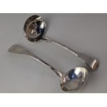 A George III silver Fiddle pattern sauce ladle with engraved initials, maker Edward Lees,1807 and