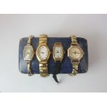 A Lady's 9ct gold wristwatch with gilt metal bracelet strap three other lady's watches including a