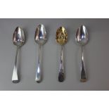 A pair of George III silver Old English pattern table spoons, London 1814 another similar spoon