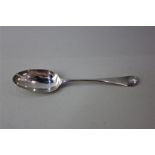 A George II silver Hanoverian pattern spoon with scratched initials, maker possibly Jeremiah King,