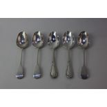 Three George IV silver Fiddle pattern table spoons with engraved initial, two made by William