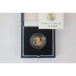 A 1997 half sovereign, with certificate of authenticity, in Royal Mint box