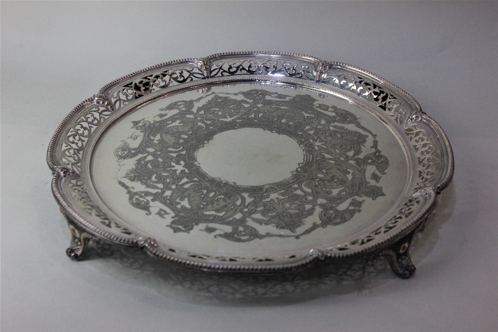 A silver plated circular serving tray with beaded and pierced border, 36cm, an oval tureen and - Image 3 of 4