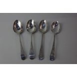 Two pairs of George III silver Old English pattern table spoons with bright cut engraved decoration,