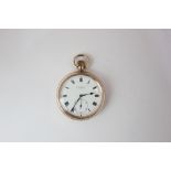 A 9ct gold open face pocket watch with top wind (a/f), the inside back cover with presentation