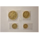 An Isle of Man Four Coin Gold Proof Set 1973, comprising Five Pounds, Two Pounds, Sovereign and Half