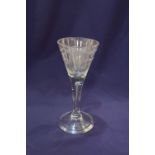 An 18th century style wine glass, the drawn funnel bowl engraved 'Rich Spurgeon 1746' on teared stem