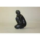 A Lalique black frosted glass figure of a kneeling nude 'Petite Nue Venus Noire', 10.5cm high,