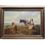 C Watson (19th century), milkmaid with cow and donkey, oil on canvas, signed and dated 1890, 33.