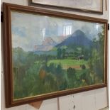 Attributed to Hugo von Bouvard (Austrian 1879-1959), landscape with distant mountains, gouache,