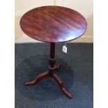 A 19th century occasional table, circular mahogany top with turned baluster stem on outswept