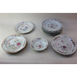 Five Chinese porcelain plates decorated with pink chrysanthemums, 23cm a pair and single similar