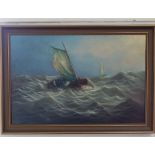 Ray Witchard (20th century), boats on stormy waters, oil on canvas, signed, 49cm by 75cm