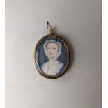 Attributed to Peter Paul Lens (1714-1750), a portrait miniature of a young lady lace trimmed blue