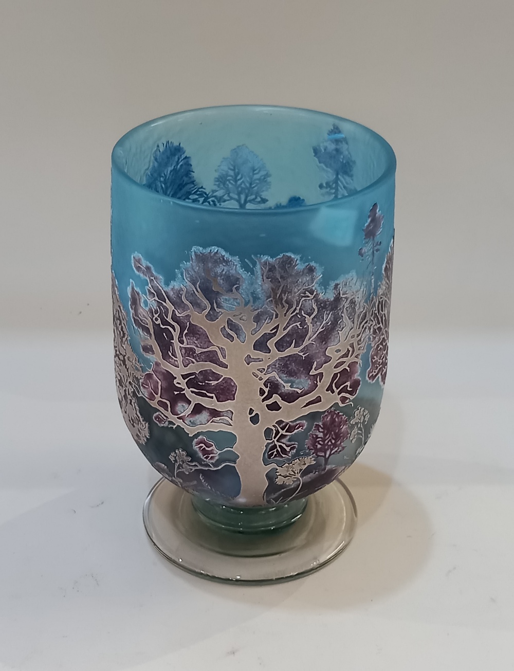 Jonathan Harris, a contemporary limited edition studio silver cameo glass vase 'Winter Landscape',