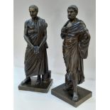 After the antique, a pair of bronze statues of philosophers, 47cm high