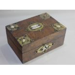 A 19th century gilt metal mounted burrwood jewellery box with central paque and intials 22cm