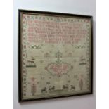 A George IV framed needlework sampler by Ann Frances Brindle Aged 8 Years June the 8th 1828, set