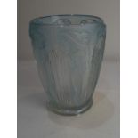 A Rene Lalique 'Danaides' vase, with remnants of blue staining, 18.5cm high (a/f)