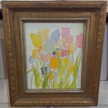 Gemma (20th century), tulips, sgraffito oil on board, signed, 29.5cm by 24.5cm
