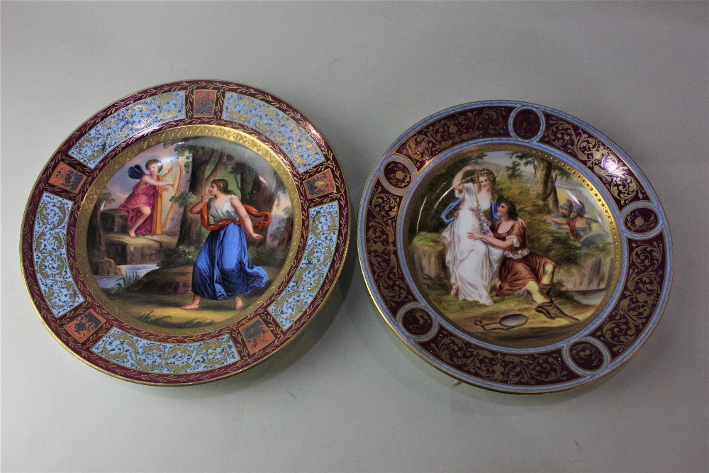 A Vienna porcelain cabinet plate decorated with a scene of Apollo and Aglaïa in a landscape,