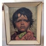 20th century school, head and shoulders portrait of a gypsy child, oil on canvas, unsigned, 28.5cm