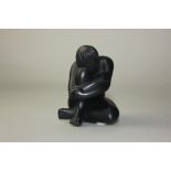 A Lalique black frosted glass figure of a seated nude 'Nu Reve Noire', 7.5cm high, boxed