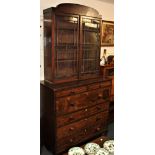 A 19th century mahogany secretaire chest, rectangular top with satinwood band, two short top drawers