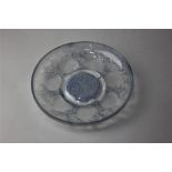 An R Lalique 'Vases' glass coupe dish, with some blue staining, 16cm diameter