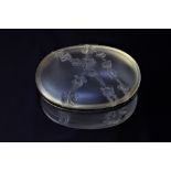 A Lalique 'Coppelia' oval trinket box, moulded with roses, 17.5cm wide