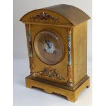 French brass and enamel mantle clock by Samuel Marti, the dial with Arabic numerals, striking on a