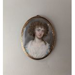 John Smart (1741-1811), portrait miniature of a young lady wearing a blue and white dress, signed