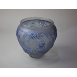 An R Lalique 'Nefliers' glass vase, with blue staining, 15cm high
