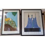 After Romain de Tirtoff Erte, two framed prints, both unsigned, to include a woman with a serpent,