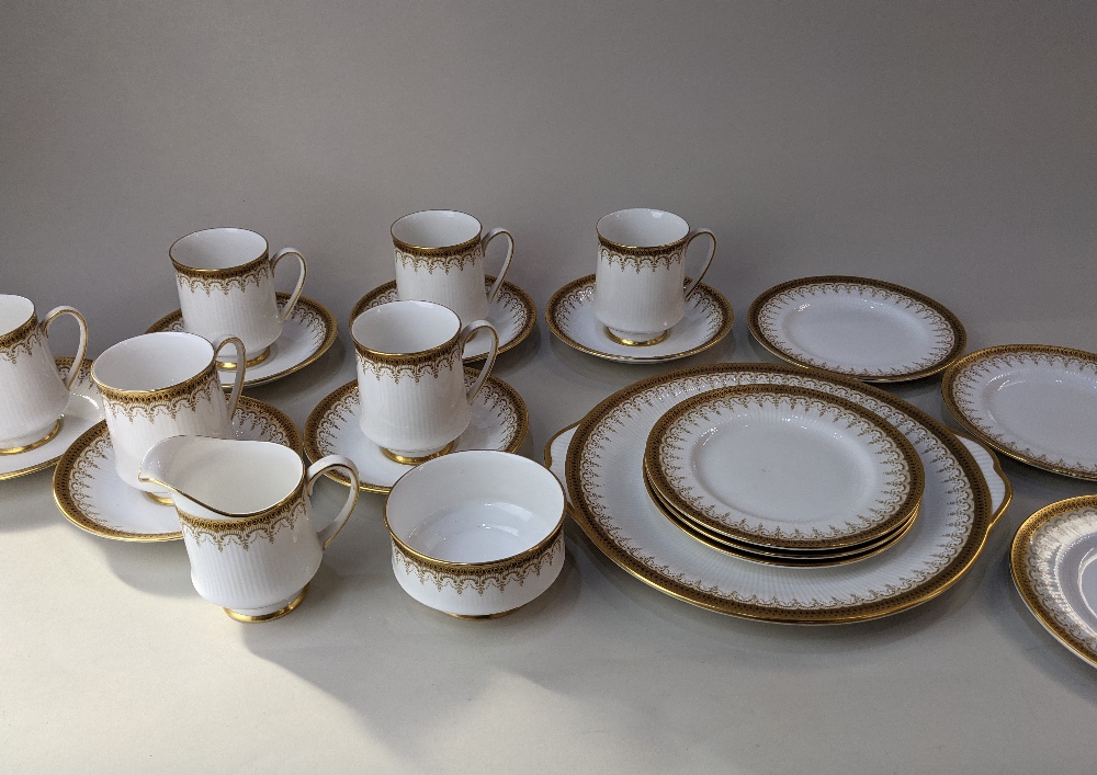 A Paragon china 'Athena' part tea service, with gilt rimmed decoration on white ground, comprising