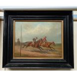 Charles Fearnley (late 19th century), three horse racing scenes, oil on wood, each inscribed