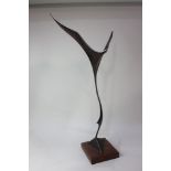 Everard Meynell, sculpture of a bird in flight, 'Firebird', metal and mixed media on wooden