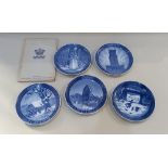 Five Royal Copenhagen porcelain Christmas plates to include 1949 Copenhagen Cathedral, 1950